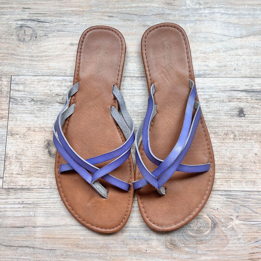 Sonoma Strappy Thong Sandals Size 11 Brown Blue Casual Flats Summer